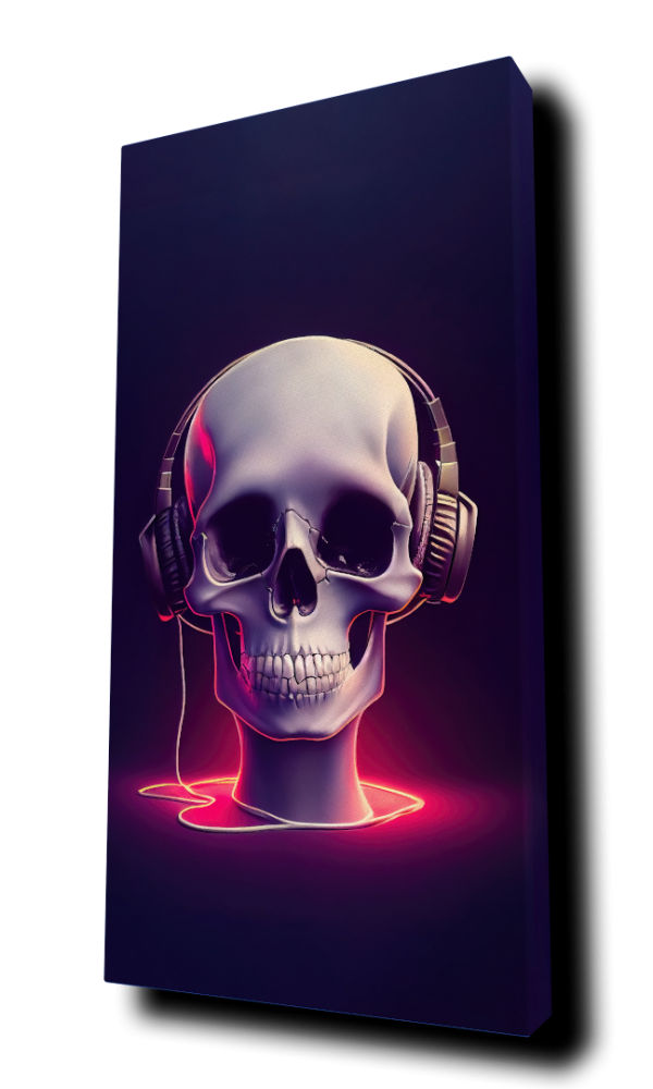 "Cyberpunk Machine Skull 4 w/Headphones" - by Alivecat5 - Portrait Canvas Art Print