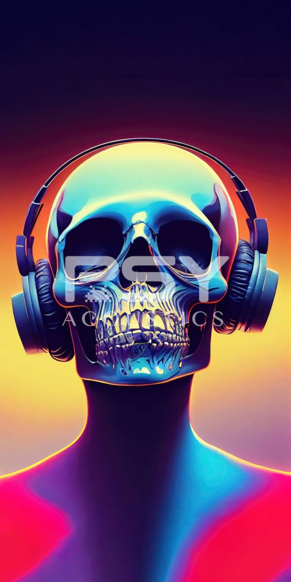 "Cyberpunk Machine Skull 5 w/Headphones" - by Alivecat5 - Portrait Canvas Art Print - Image 2