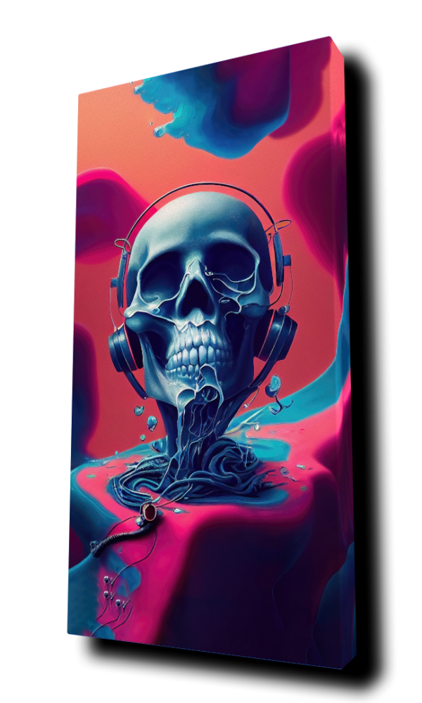 "Cyberpunk Machine Skull 6 w/Headphones" - by Alivecat5 - Portrait Canvas Art Print