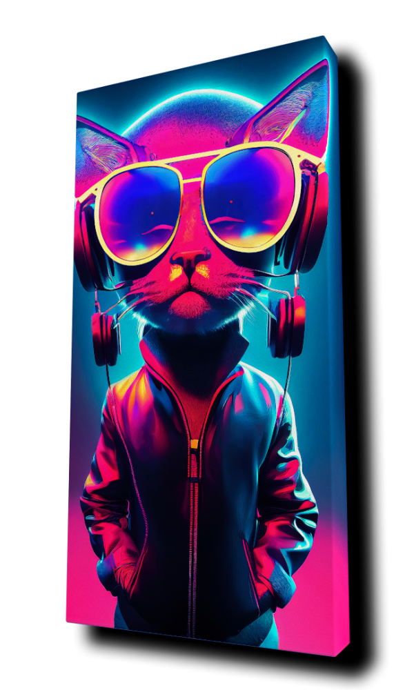 "DJ Cat w/Headphones 3" - by Alivecat5 - Portrait Canvas Art Print