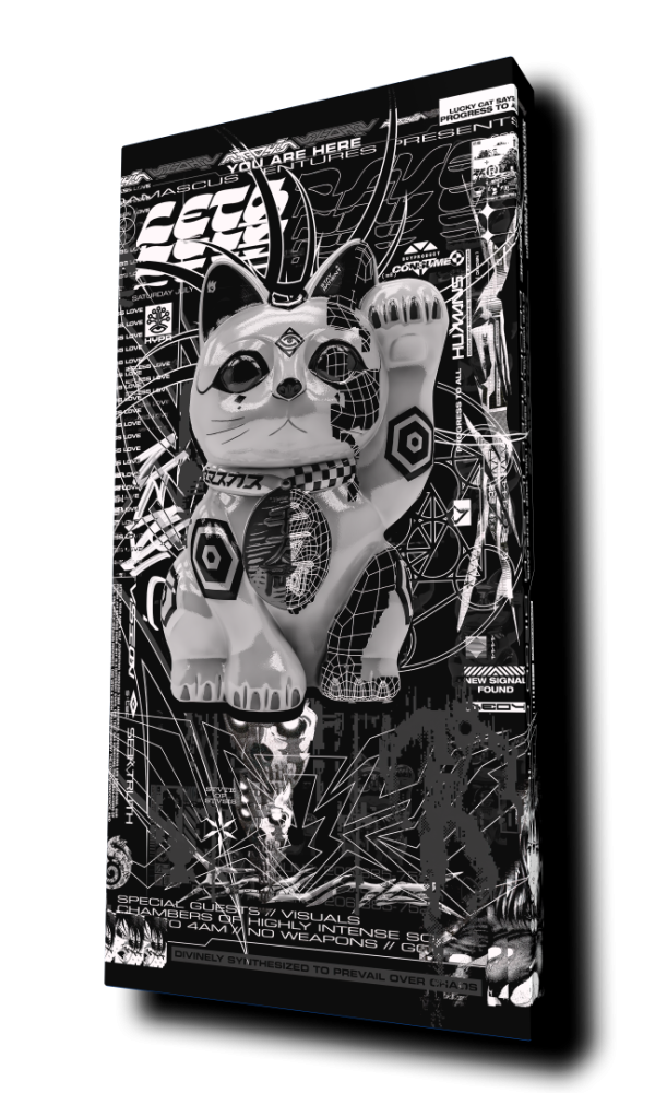 "Lucky Cat (Black)" by Neo4IC - Portrait Canvas Art Print