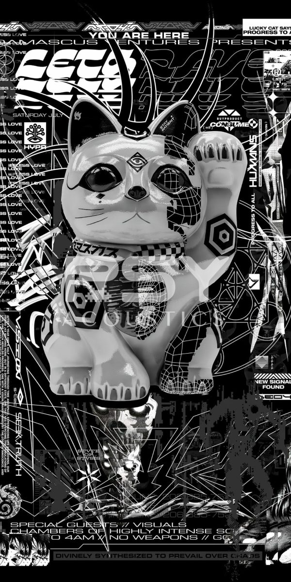 "Lucky Cat (Black)" by Neo4IC - Portrait Canvas Art Print - Image 2