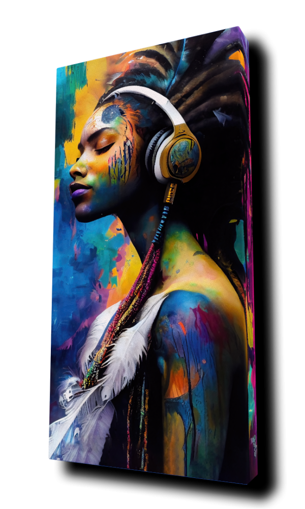 "Shaman Woman w/Headphones" - by Alivecat5 - Portrait Canvas Art Print